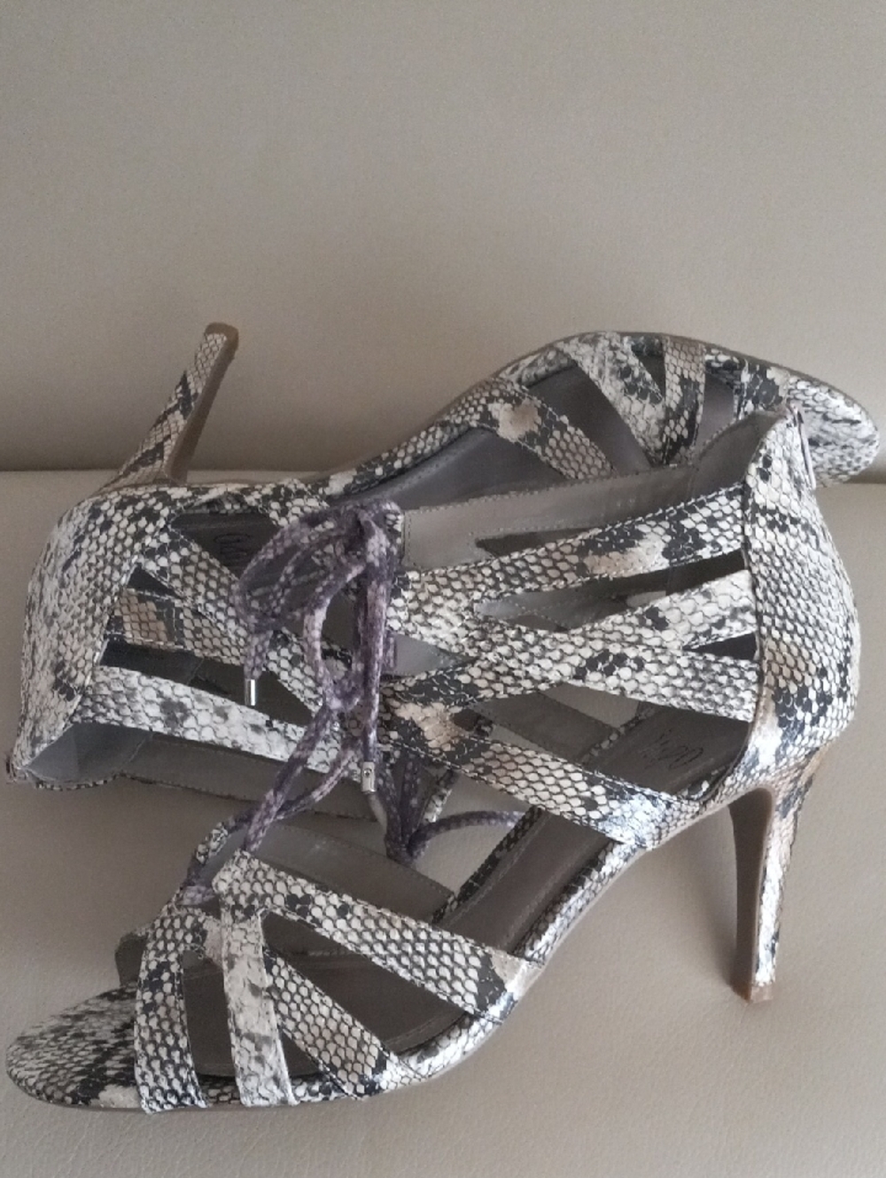 Impo Women's Snake-Print Lace-Up Heeled Sandals - Neutral Size 8.5